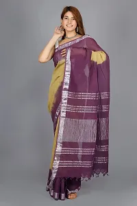 Linen Blend Tie & Dye Multicolor Saree with Blouse Pcs (Beige_Purple, Linen)-thumb2