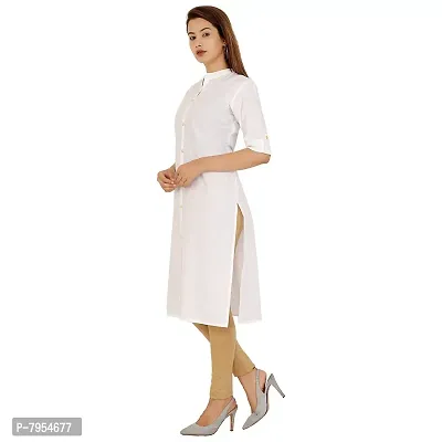 Golden Buta Women's Cotton Golden Button Straight Kurti(M214,M,White)-thumb2