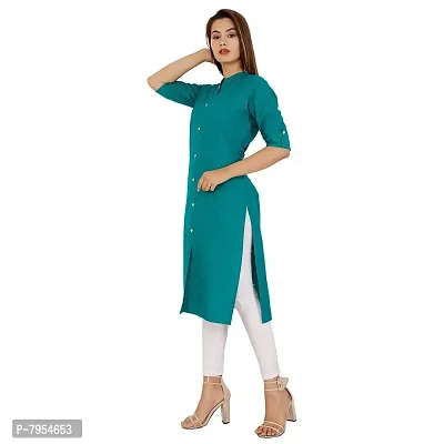 Golden Buta Women's Cotton Golden Button Straight Kurti(M202,L,Turquiose)-thumb2