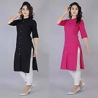 Women Kurta Cotton Straight Kurti Combo Set for Women and Girls Round Neck (Color-Black Pink, Size, M Pack of 2)-thumb2