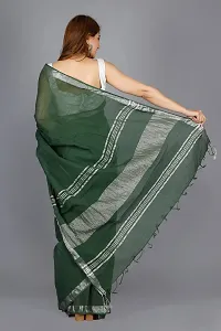 Linen Blend Solid Zari Border Sari with Blouse (Green, Linen)-thumb2