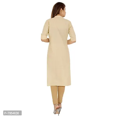 Golden Buta Women's Cotton Golden Button Straight Kurti(M205,M,Beige)-thumb4