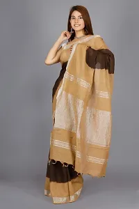 Linen Blend Tie & Dye Multicolor Saree with Blouse Pcs (Brown_Beige, Linen)-thumb4