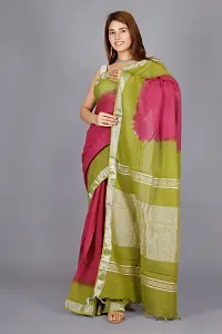 Linen Blend Tie & Dye Multicolor Saree with Blouse Pcs (Wine_Olive, Linen)-thumb3