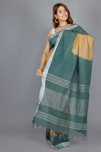 Linen Blend Tie & Dye Multicolor Saree with Blouse Pcs (Beige_LightGreen, Linen)-thumb3