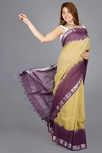 Linen Blend Tie & Dye Multicolor Saree with Blouse Pcs (Beige_Purple, Linen)-thumb1