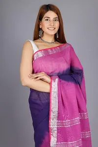 Linen Blend Tie & Dye Multicolor Saree with Blouse Pcs (Blue_Purple, Linen)-thumb4