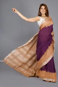 Linen Blend Tie & Dye Multicolor Saree with Blouse Pcs (Purple_Beige, Linen)-thumb2