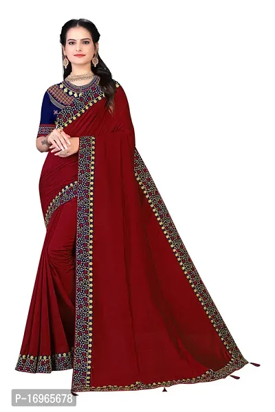 Zalora lifestyle Womens Solid Kumarika Saree with Unstitched Blouse Piece -Maroon-thumb0