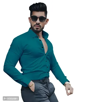 Zalora Lifestyle Teal Cotton Solid Long Sleeves Casual Shirts For Men