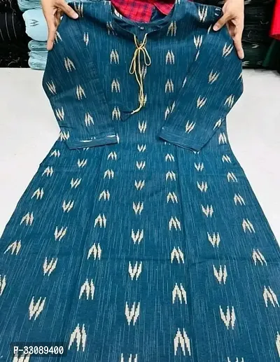 Stylish Blue Khadi Cotton Kurta For Women-thumb0