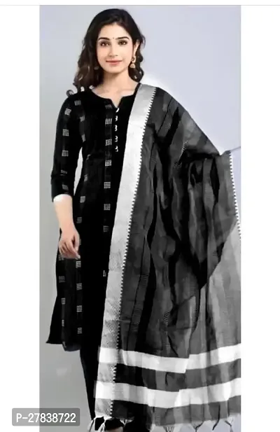 Black Cotton Trendy Womens Kurti With Bottomwear And Dupatta-thumb0