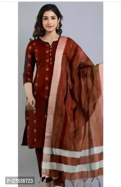 Maroon Cotton Trendy Womens Kurti witrh Bottomwear  and Dupatta