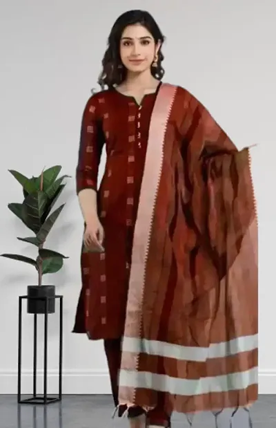 classic khadi cotton kurta pant dupatta set