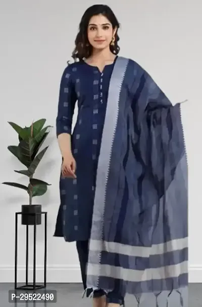 Fancy Khadi Cotton Kurta Bottom And Dupatta Set For Women