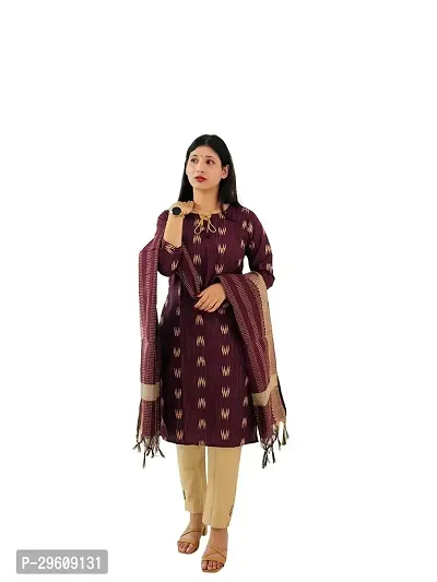 Maroon Ikat Cotton Trendy Womens Kurti witrh Bottomwear  and Dupatta-thumb0