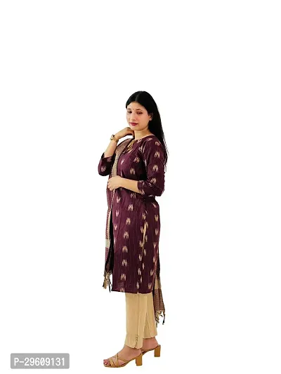 Maroon Ikat Cotton Trendy Womens Kurti witrh Bottomwear  and Dupatta-thumb3