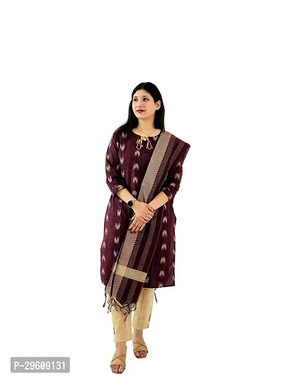 Maroon Ikat Cotton Trendy Womens Kurti witrh Bottomwear  and Dupatta-thumb2