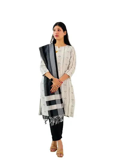 Stylish Khadi Cotton A-Line Kurta With Bottom And Dupatta Set