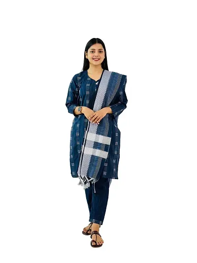 Stylish Khadi Cotton Printed Straight Kurtis Bottom And Dupatta Set