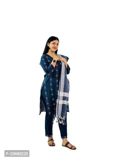 Blue Keypad Cotton Trendy Womens Kurti witrh Bottomwear  and Dupatta-thumb5