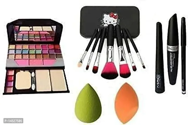 Eye Liner Kajal Mascara (3In1) And TYA Makeup 6155 Kit And Brush Set And 2 Beauty Blender (7 Items In The Set)-thumb0