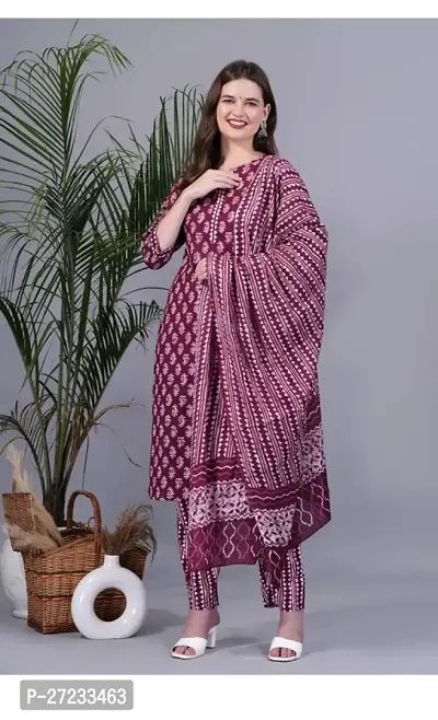 Stylish Cotton Silk Kurta With Pant And Dupatta For Women-thumb0