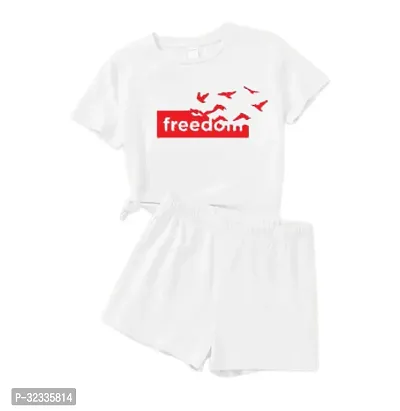 Stylish White Cotton Printed T-Shirts with Shorts For Kids-thumb0