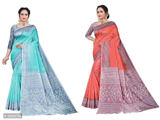 Beautiful Polycotton Printed Women Saree without Blouse piece-Pack Of 2