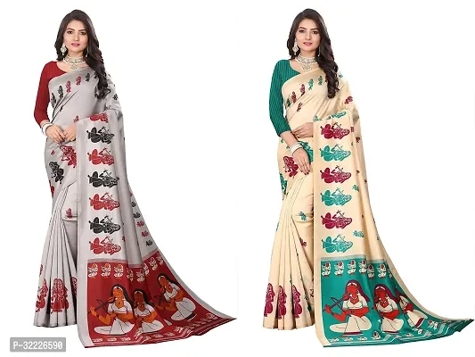 Beautiful Polycotton Printed Women Saree without Blouse piece-Pack Of 2