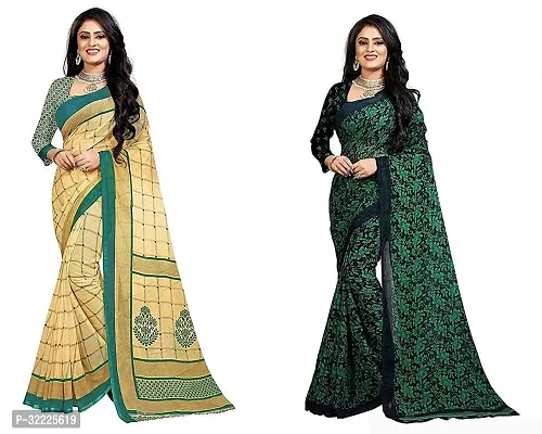 Beautiful Polycotton Printed Women Saree without Blouse piece-Pack Of 2