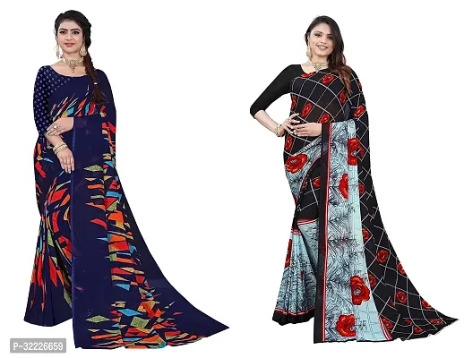 Beautiful Polycotton Printed Women Saree without Blouse piece-Pack Of 2