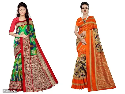 Beautiful Polycotton Printed Women Saree without Blouse piece-Pack Of 2