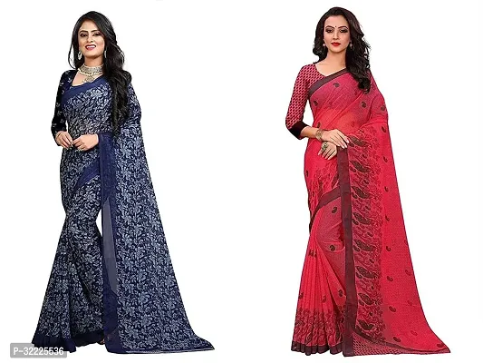 Beautiful Polycotton Printed Women Saree without Blouse piece-Pack Of 2-thumb0