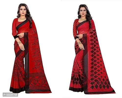 Beautiful Polycotton Printed Women Saree without Blouse piece-Pack Of 2-thumb0