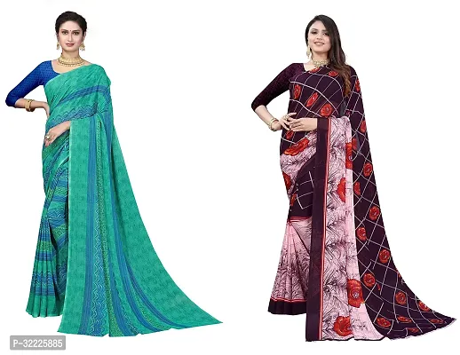 Beautiful Polycotton Printed Women Saree without Blouse piece-Pack Of 2-thumb0