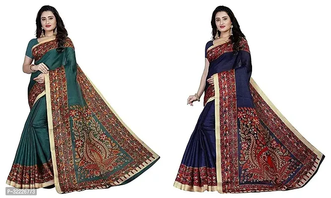 Beautiful Polycotton Printed Women Saree without Blouse piece-Pack Of 2-thumb0