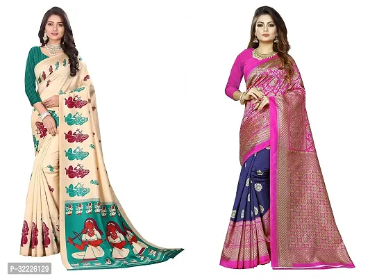 Beautiful Polycotton Printed Women Saree without Blouse piece-Pack Of 2-thumb0