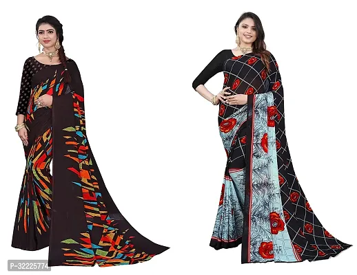 Beautiful Polycotton Printed Women Saree without Blouse piece-Pack Of 2