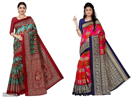 Beautiful Polycotton Printed Women Saree without Blouse piece-Pack Of 2