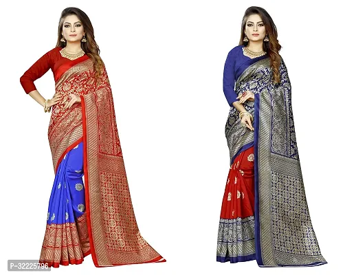 Beautiful Polycotton Printed Women Saree without Blouse piece-Pack Of 2-thumb0