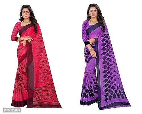 Beautiful Polycotton Printed Women Saree without Blouse piece-Pack Of 2-thumb0