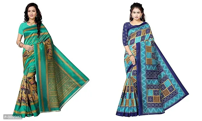 Beautiful Polycotton Printed Women Saree without Blouse piece-Pack Of 2-thumb0