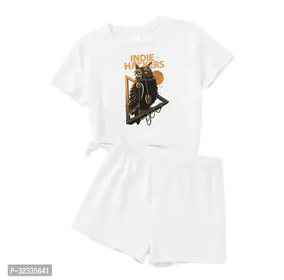 Stylish White Cotton Printed T-Shirts with Shorts For Kids