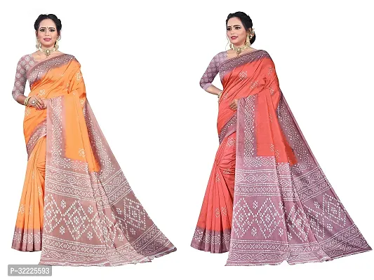 Beautiful Polycotton Printed Women Saree without Blouse piece-Pack Of 2-thumb0