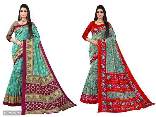 Beautiful Polycotton Printed Women Saree without Blouse piece-Pack Of 2