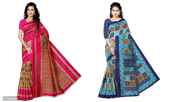 Beautiful Polycotton Printed Women Saree without Blouse piece-Pack Of 2-thumb0