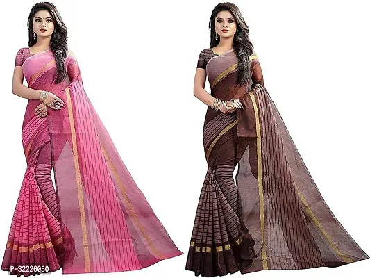 Beautiful Polycotton Striped Women Saree without Blouse piece-Pack Of 2