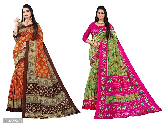 Beautiful Polycotton Printed Women Saree without Blouse piece-Pack Of 2