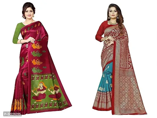 Beautiful Polycotton Printed Women Saree without Blouse piece-Pack Of 2